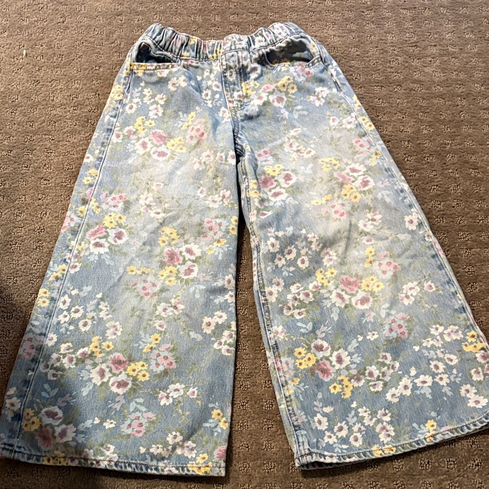 GAP Light Blue Floral Wide-Leg Jeans for Kids